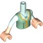 Minidoll Torso Girl with Sand Green Bodice Top with Gold Trim, Light Nougat Arms with Hands with Light Aqua Sleeves Print (Anna)