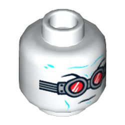 Minifig Head Mr Freeze, Goggles with Red Lenses, Medium Azure Wrinkles Print [Hollow Stud]