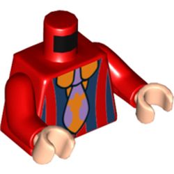 Torso Shirt with Dark Blue Stripes and Lavender and Orange Tie Print, Red Arms, Light Nougat Hands