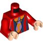 Torso Shirt with Dark Blue Stripes and Lavender and Orange Tie Print, Red Arms, Light Nougat Hands