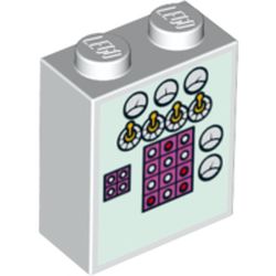 Brick 1 x 2 x 2 with Inside Stud Holder with Stylised Yellow Submarine Control Panel Print