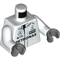 Torso Race Suit with Boss, Mercedes-Benz, Petronas, Puma and UBS Logos, Front and Back Print, White Arms, Dark Bluish Gray Hands