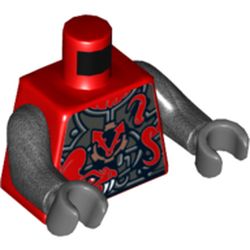 Torso Armor, Metallic Silver with 2 Large Red Snakes with White Fangs and Clock Print, Pearl Titanium Arms, Dark Bluish Gray Hands