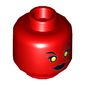 Minifig Head She-Hulk (Red), Dual Sided, Yellow Eyes, Lips, Smile / Teeth Bared Fierce Print [Hollow Stud]