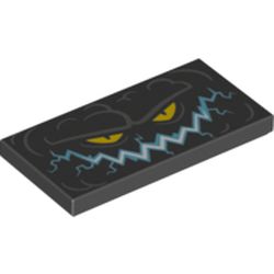 Tile 2 x 4 with Creature Face with Medium Blue Electrified Sinister Smile and Yellow Eyes Print (Monstrox)