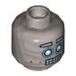 Minifig Head Bot, Blue Robot Eyes, Eyebrows, Open Mouth Clenched Silver Teeth Print [Hollow Stud]