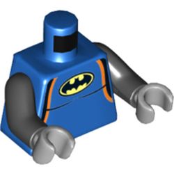 Torso Wetsuit with Black and Orange Trim, Batman Logo Print, Black Arms, Light Bluish Gray Hands