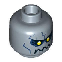 Minifig Head Stone Stomper, Yellow Eyes, Black Eyebrows and Jagged Rock Mouth, Dark Blue Eye Shadow and Stone Cracks Print [Hollow Stud]