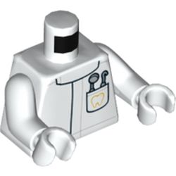 Torso Lab Coat with Pocket with Dentist Mirror and Pick and Gold Tooth Print, White Arms and Hands