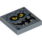 Tile 2 x 2 with Rock Monster Face, Dark Blue Spots and Yellow Eyes Print (Brickster)