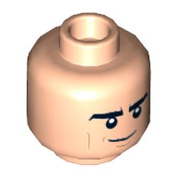 Minifig Head Bruce Wayne (Batman), Dual Sided, Eyebrows, Tan Cheek Lines, Winking with Grin with Teeth / Determined Print [Hollow Stud]