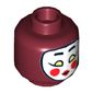 Minifig Head Kabuki Twin, White Kabuki Mask with Eyebrows, Yellowish Green Eyes, Round Red Cheeks and Red Lips Print [Hollow Stud]