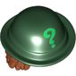 Hair and Hat, Bowler, Dark Orange Wavy Shoulder Length Hair, with Bright Green Question Mark Print