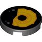 Tile Round 2 x 2 with Bottom Stud Holder with Yellow Eye with Detailed Iris, Black Pupil and Eyelid with Dark Bluish Gray Spots Print