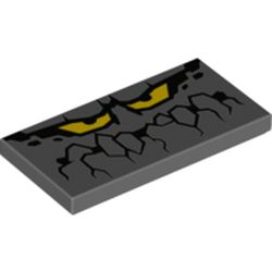 Tile 2 x 4 with Rock Creature Face with Jagged Mouth and Yellow Eyes Print