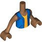 Minidoll Torso Boy with Medium Nougat Arms and Hands with Blue Sleeveless Hoodie over Bright Light Orange Shirt Print