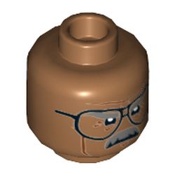Minifig Head Commissioner James Gordon, Glasses, Dark Bluish Gray Eyebrows and Moustache, Firm / Determined Print