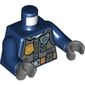 Torso Jacket, Dark Bluish Grey Vest, Police Badge, Radio, Pockets / 'POLICE' on Back Print, Dark Blue Arms, Dark Bluish Gray Hands