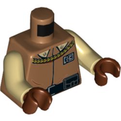 Torso Tunic with Gold Braid, Badge and Black Belt Print (General Lando Calrissian), Tan Arms, Reddish Brown Hands