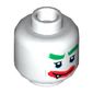 Minifig Head Joker, Dual Sided Green Eyebrows, Red Lips, 1 Fang, Sardonic Smile / Worried Wide Grin Print [Hollow Stud]
