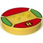 Function Brick Round 4 x 4 x 2/3 with 2 Studs and Yellow 'R' Logo on Red Background Print