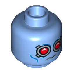 Minifig Head Mr Freeze, Goggles with Red Lenses, Blue Cheek Lines Print [Hollow Stud]