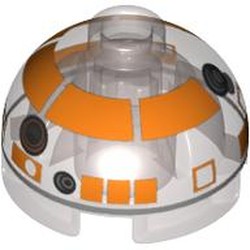 Brick Round 2 x 2 Dome Top, Hollow Stud with Orange with Silver Astromech Droid Print (R3-S1)