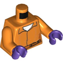 Torso Prisoner Jumpsuit with Belt, White Undershirt and 'ARKHAM' on Back Print, Orange Arms, Dark Purple Hands