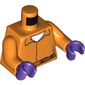 Torso Prisoner Jumpsuit with Belt, White Undershirt and 'ARKHAM' on Back Print, Orange Arms, Dark Purple Hands