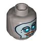 Minifig Head Robot Hoodlum, Blue Robot Eyes, Silver Face Panel, Raised Eyebrow, Brown Moustache and Goatee Print [Hollow Stud]