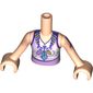Minidoll Torso Girl with Top with Lavender Filigree on White Fabric Inset, and Feather Necklace Print, Light Nougat Arms and Hands with Tattoo on Left Arm