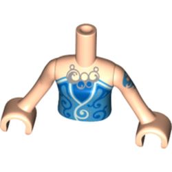 Minidoll Torso Girl with Blue Strapless Top with Light Aqua Trim and Silver Necklace Pattern, Light Nougat Arms with Hands with Dark Azure Tattoo Print