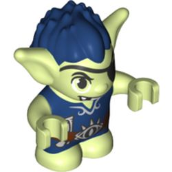 Goblin - Dark Blue Hair and Tunic - Brown Belt with Scroll and Rope (Dukelin with Eyepatch and Open Mouth missing 1 Tooth) Print