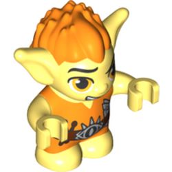 Goblin - Orange Hair and Tunic - Brown Belt with Drumsticks and folded Music (Beiblin with Right Side Open Mouth Smile) Print