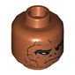Minifig Head Skiff Guard, Dual Sided, Weequay Leathery Skin Lines, Closed Mouth, 3 Tied Tan Ponytails Print [Hollow Stud]