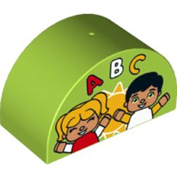 Duplo Brick 2 x 4 x 2 Curved Top with Sun, Two Children, and ABC Print