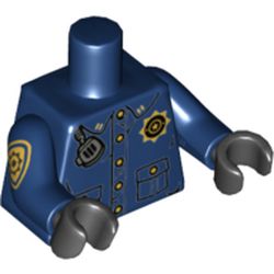 Torso Police Uniform, Gold Buttons and Badge, Radio Over Shoulder and 'GCPD' on Back Print, Dark Blue Arms with Gold Badge Right, Black Hands