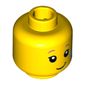 Minifig Head Butterfly Girl, Dark Tan Eyebrows, Eyelashes, Lopsided Grin, Bright Light Blue Flower on Cheek Print