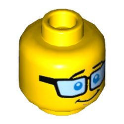 Minifig Head Paul, Blue Tinted Glasses, Brown Eyebrows, Shocked / Smile Print