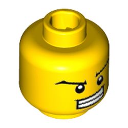 Minifig Head Retro Spaceman, Wide Eyebrows, Wide Grin Showing Teeth, Dark Tan Dimple and Chin Print [Hollow Stud]