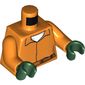 Torso Prisoner Jumpsuit with Belt, White Undershirt and 'ARKHAM' on Back Print, Orange Arms, Dark Green Hands