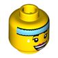 Minifig Head Dance Instructor, Dark Azure Headband, White Sweat Drops, Open Smile with Magenta Lips Print [Hollow Stud]