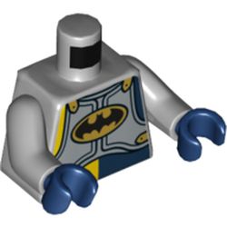 Torso Silver Armor Plates with Batman Logo in Gold Oval Print (Batman), Light Bluish Gray Arms, Dark Blue Hands