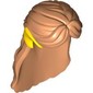 Hair Long with Parted Bangs, Partly Braided with Yellow Elf Ears and Silver Flower Hairclip Print