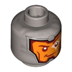 Minifig Head Royal Guard / Soldier, Orange Face, Dark Red Eyebrows, White Head-Up Display (HUD) On Left Eye Print [Hollow Stud]