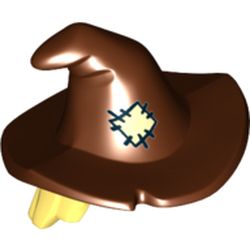 Hair and Hat, Floppy Witch Hat with Bright Light Yellow Hair and Tan Patch Print (Scarecrow)