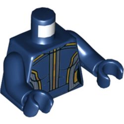 Torso Bodysuit with Gold and Light Blue Trim Lines on Sides and Center Print, Dark Blue Arms and Hands