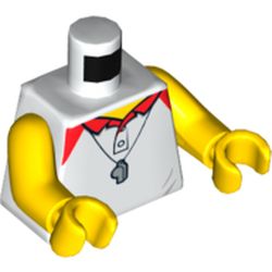 Torso Polo Shirt with Red Collar, Whistle and Red Lifeguard Float on Back Print, Yellow Arms and Hands