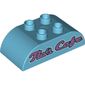 Duplo Brick 2 x 4 Curved Top, with Dark Pink 'Flo's Cafe' Print