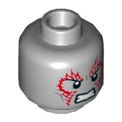 Minifig Head Drax, Dark Bluish Gray Cheek Lines, Red Tattoos on Front and Back, Angry Expression Print [Hollow Stud]